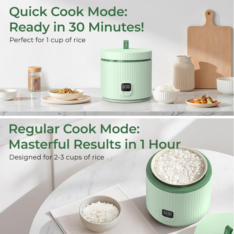 TOKIT طباخ أرز صغير 3 أكواب غير مطبوخة / 6 أكواب مطبوخة، طباخ أرز ميني متعدد الوظائف بتصميم عصري مع مؤقت 24 ساعة ووظيفة تسخين لعدد 1-3 أشخاص، وعاء غير لاصق مطلي بالسيراميك مع 8 وظائف طهي، أخضر أفوكادو - Image 5